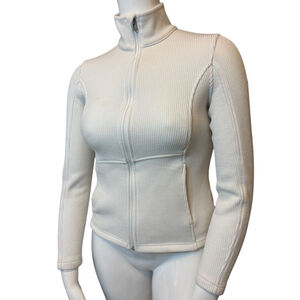 Women's Spyder Core Sweater Jacket, L Ivory Full Zip Knit Fleece Fitted Midlayer